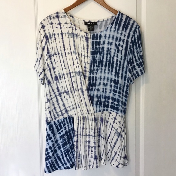 DKNY White and Blue Patterned Colour Blocked Top M - Picture 10 of 14